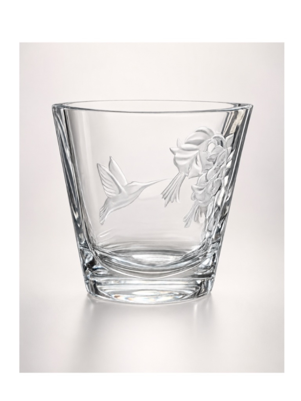 Lead Crystal Hummingbird Vase Czech Republic 5.5" Oblong Floral 24% Crystal